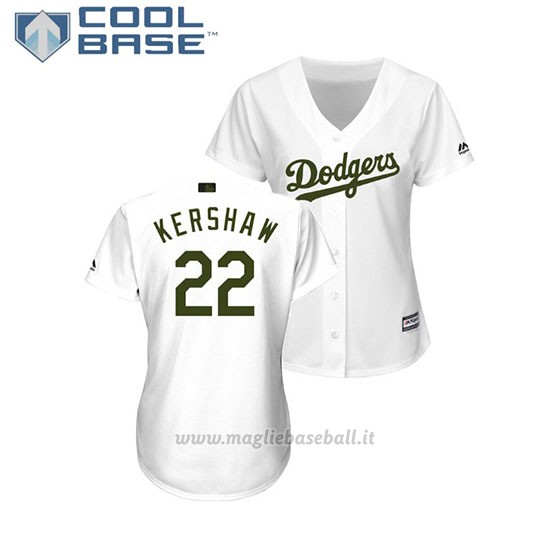 Maglia Baseball Donna Los Angeles Dodgers Clayton Kershaw 2018 Dia de los Caidos Cool Base Bianco
